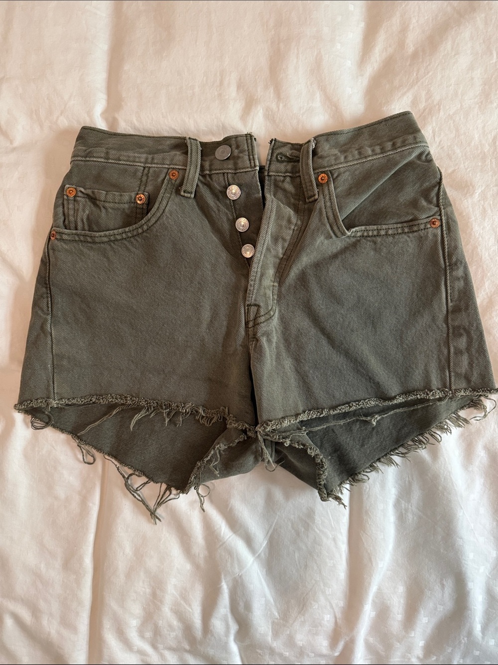 Levi's Olive Utility High-Waist Frayed Denim Shorts